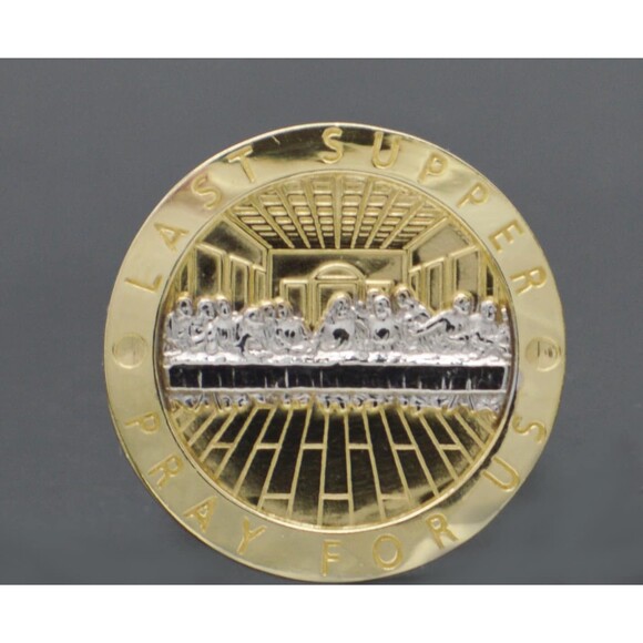 Real Solid 10K Yellow Gold 24mm Mens Round Cut Last Supper Ring 8.0gr All Sizes - Picture 1 of 5